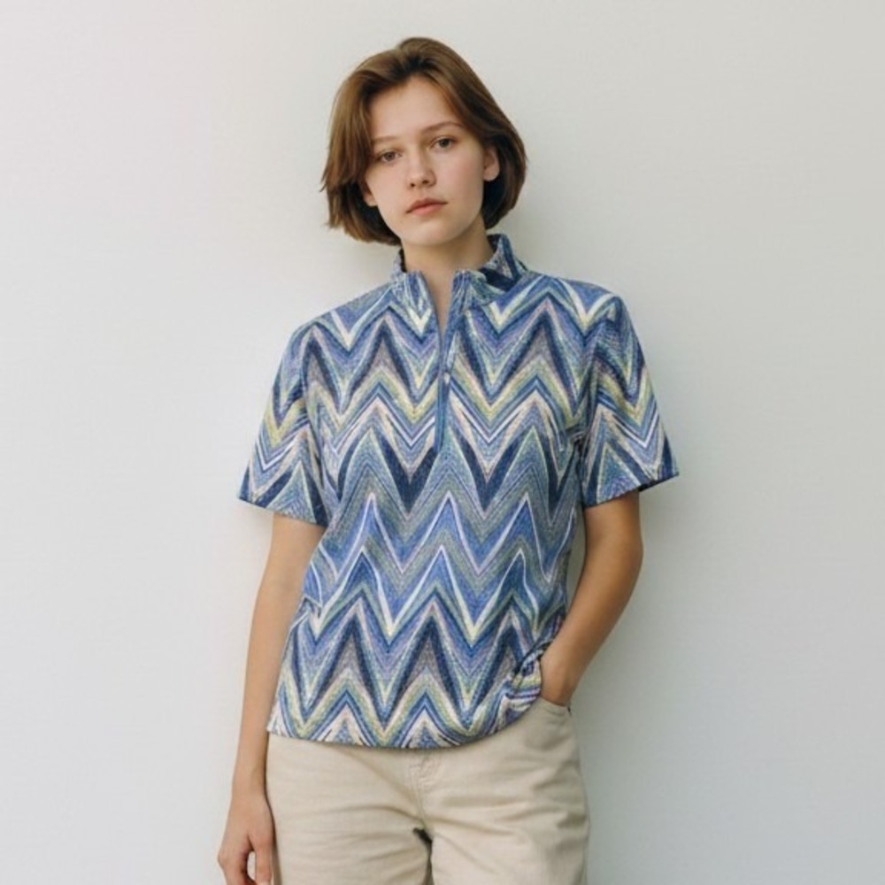 Sport Haley Blue and Light Green Chevron Zip Golf Polo